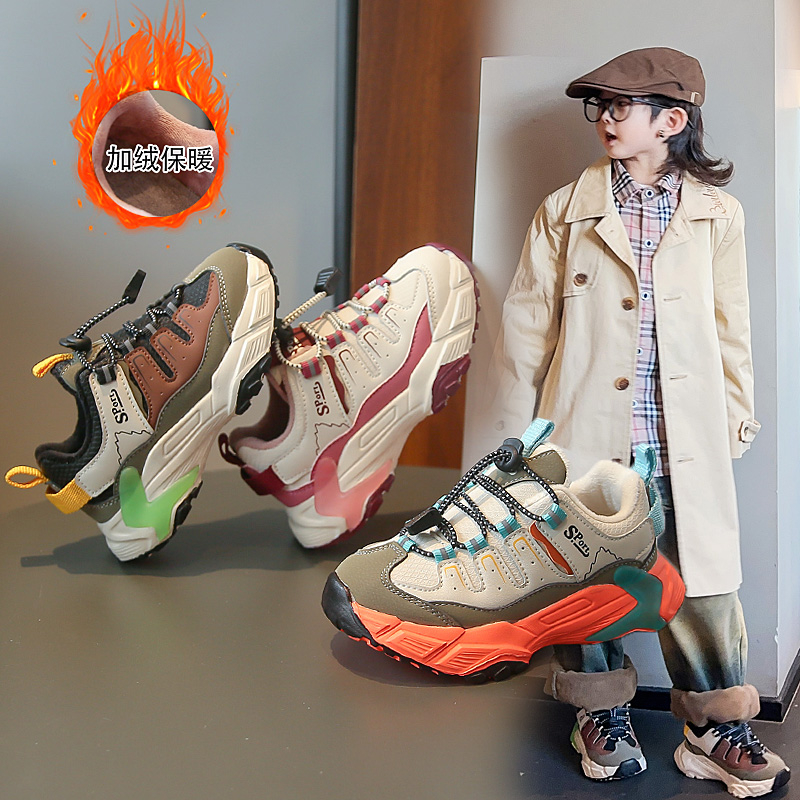 儿童运动鞋秋冬季加绒老爹鞋2025新款韩版男童轻便软底保暖休闲鞋