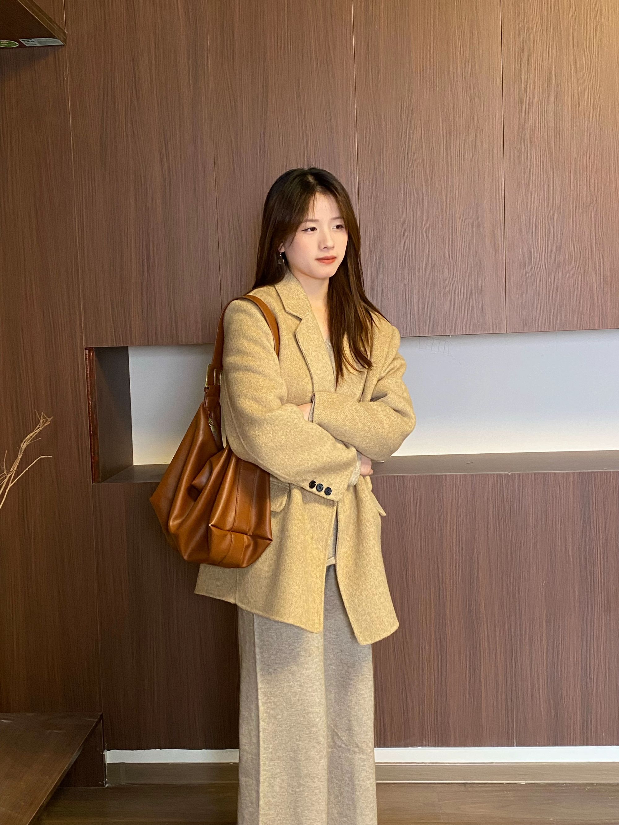 2025年新款双面短款大衣百搭休闲简约毛呢大衣女2025新款爆款洋气