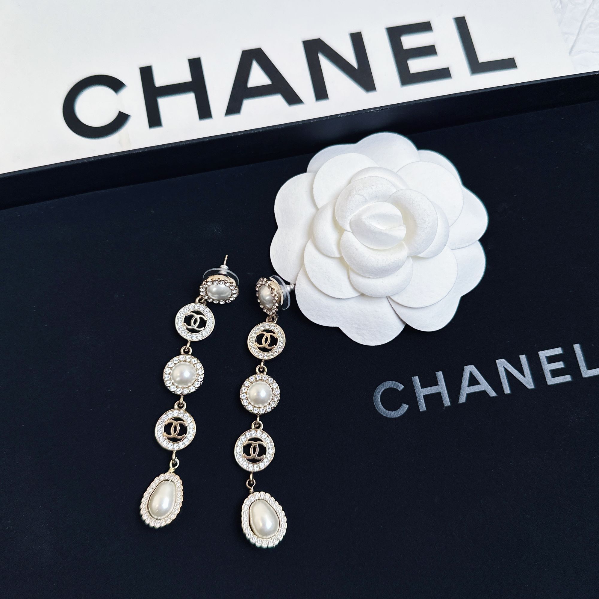 95新 Chanel/香奈儿 柚礼中古/香奈儿珍珠双c扫肩耳钉LZ503412