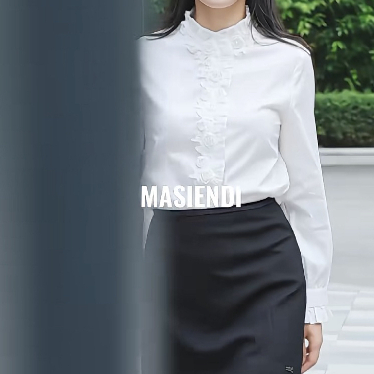 330227白色立领长袖花边衬衫秋季高级感气质减龄内搭叠穿打底上衣