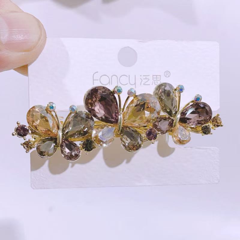 泛思新款气质顶夹发卡后脑勺横夹高档弹簧夹奢华水晶蝴蝶结发夹女