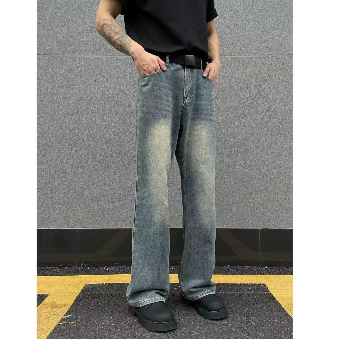 美式复古牛仔裤子水洗做旧直筒裤Cleanfit宽松百搭男款裤子秋季