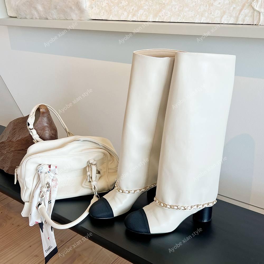 【AYOBE】小贤  新款y2k小香风显瘦拼色烟筒靴穿搭单品(跟高6cm)