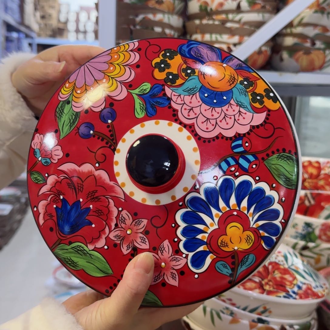 陶瓷9英寸红奥克盖碗一只