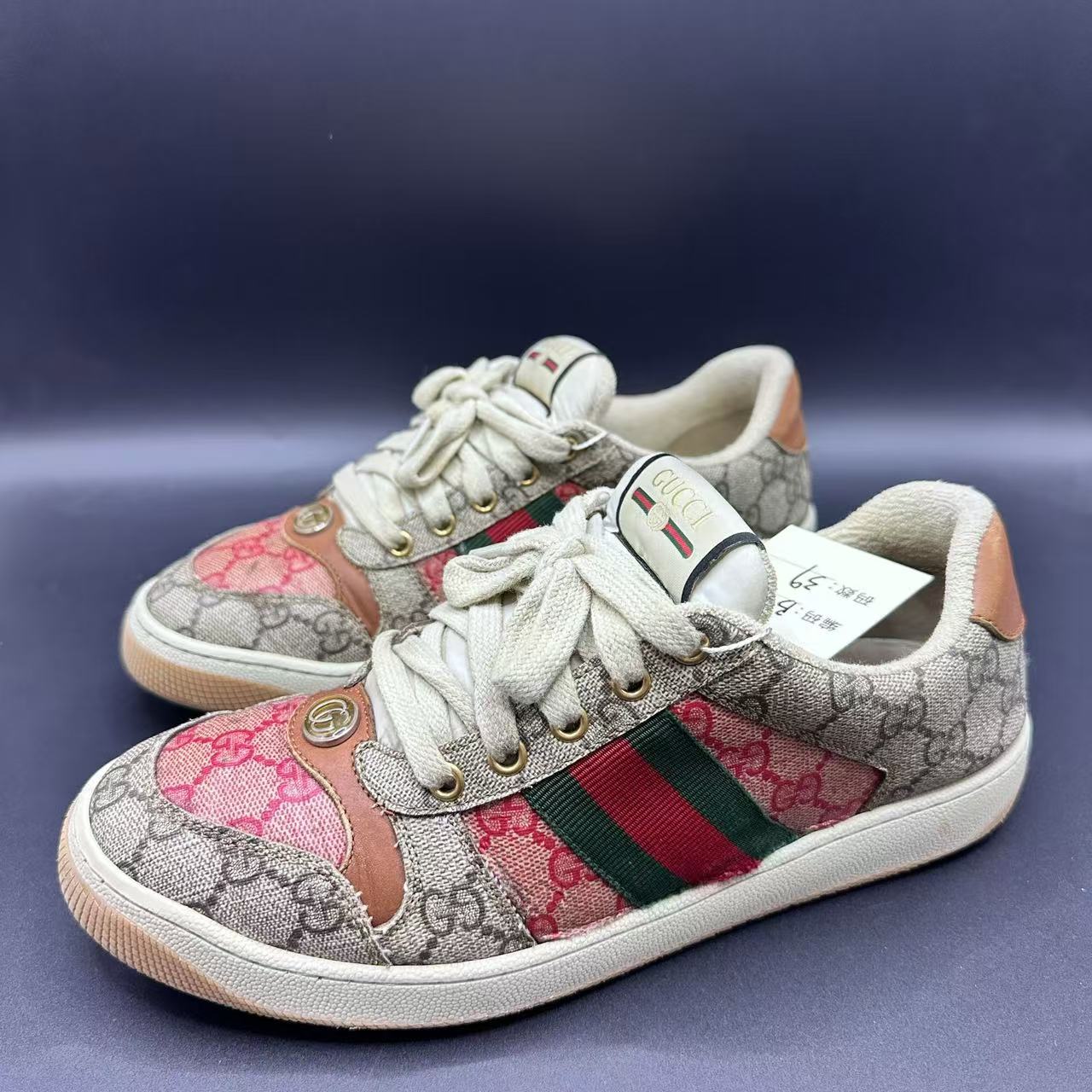 95新 GUCCI/古驰 男士棕色印花经典休闲舒适百搭脏脏鞋 39码zy116