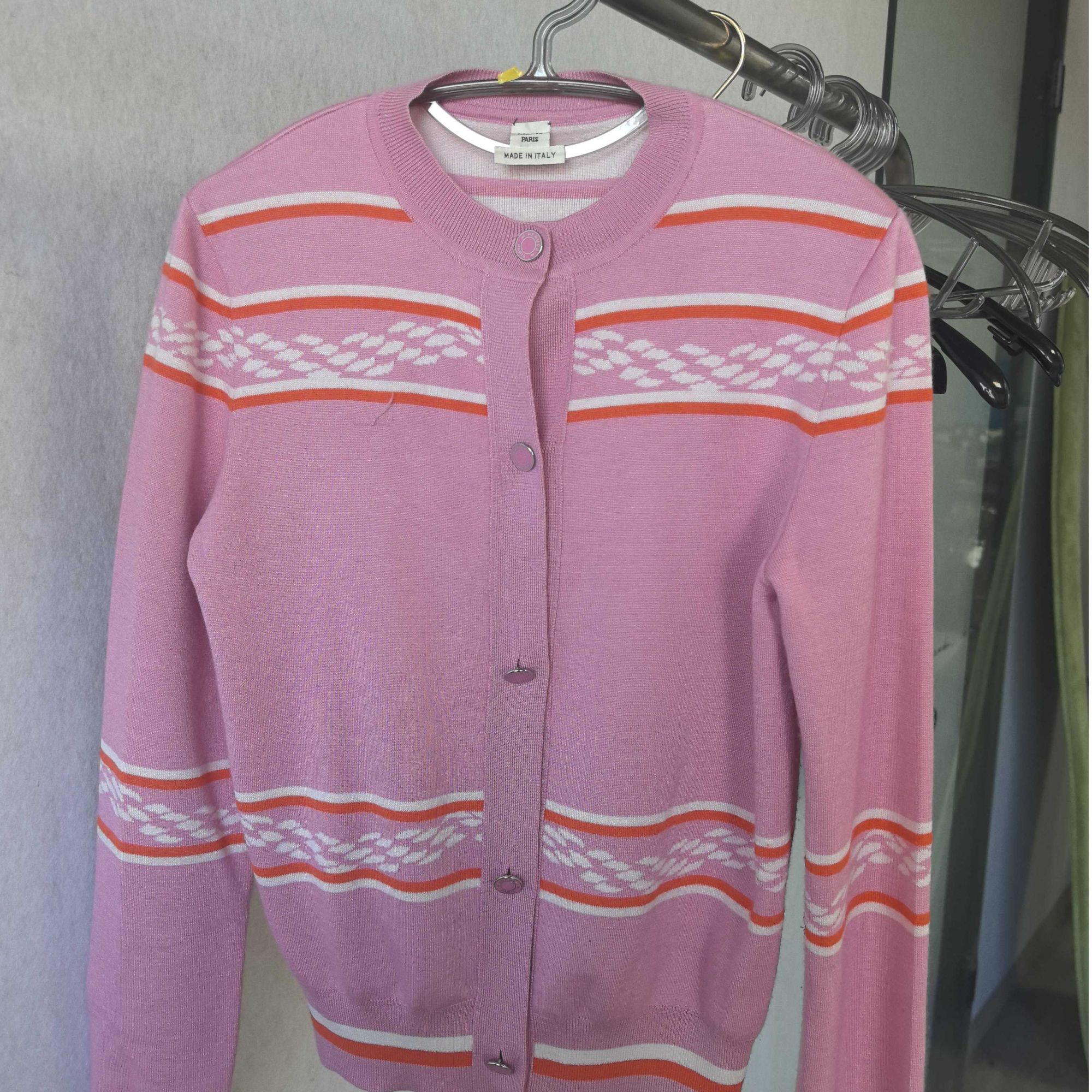 99新 Hermes/爱马仕 爱马仕粉色开衫毛衣34码