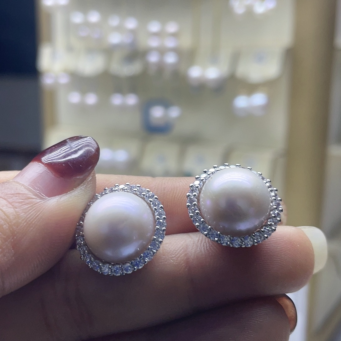 淡水珍珠耳饰银S925镶嵌