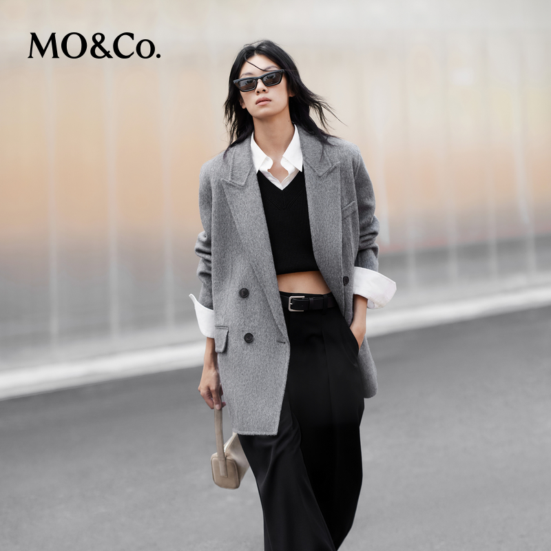 【达人专属】MOCO外套冬绵羊毛骆驼绒中长款廓形毛呢MBD4COTT13