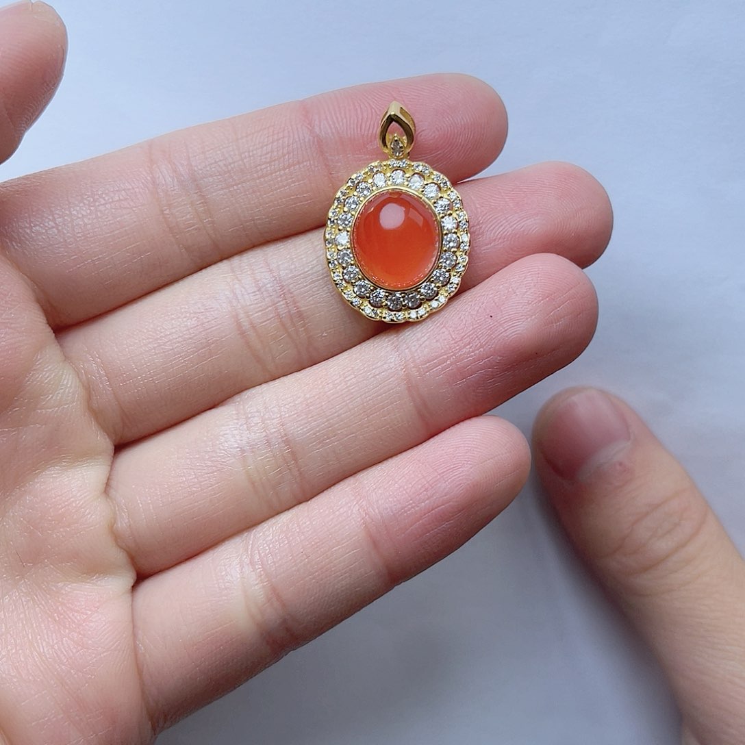 南红玛瑙吊坠。k k银S925镶嵌