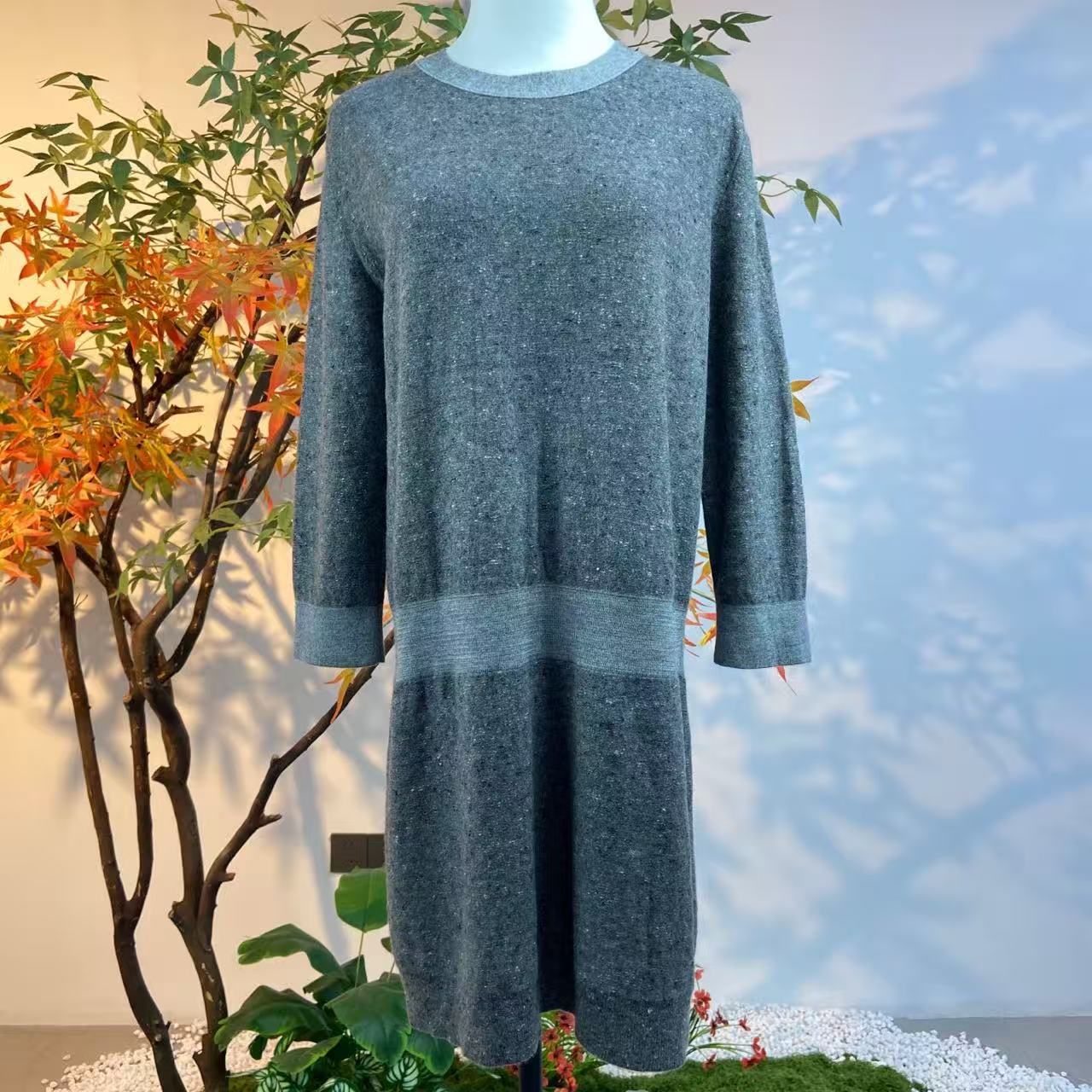 99新 Hermes/爱马仕 2507293/38码/纯色拼接针织连衣裙