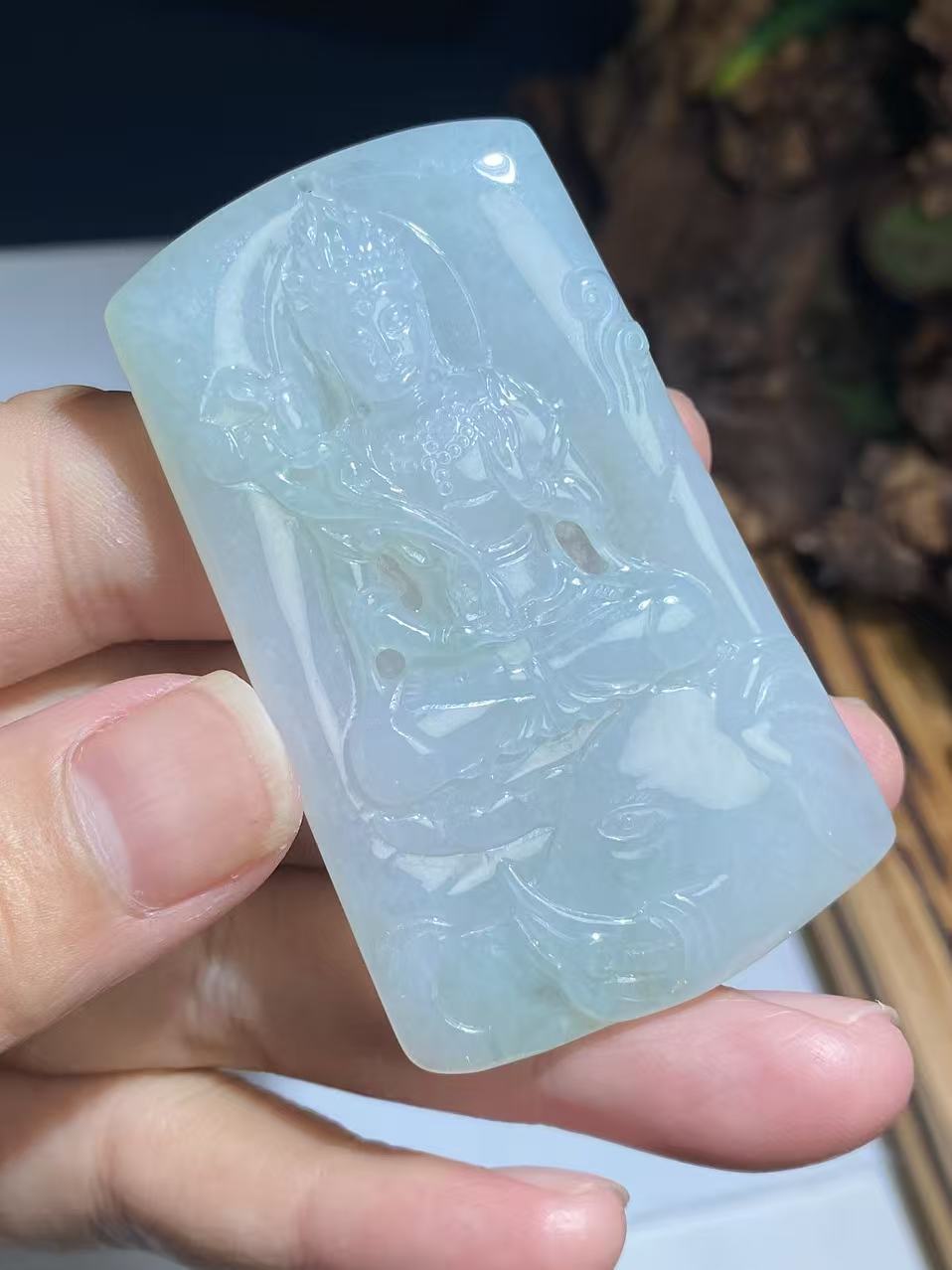 天然翡翠a货细糯化起胶带底色普贤八大守护神吊坠挂件65.5-39.9-6