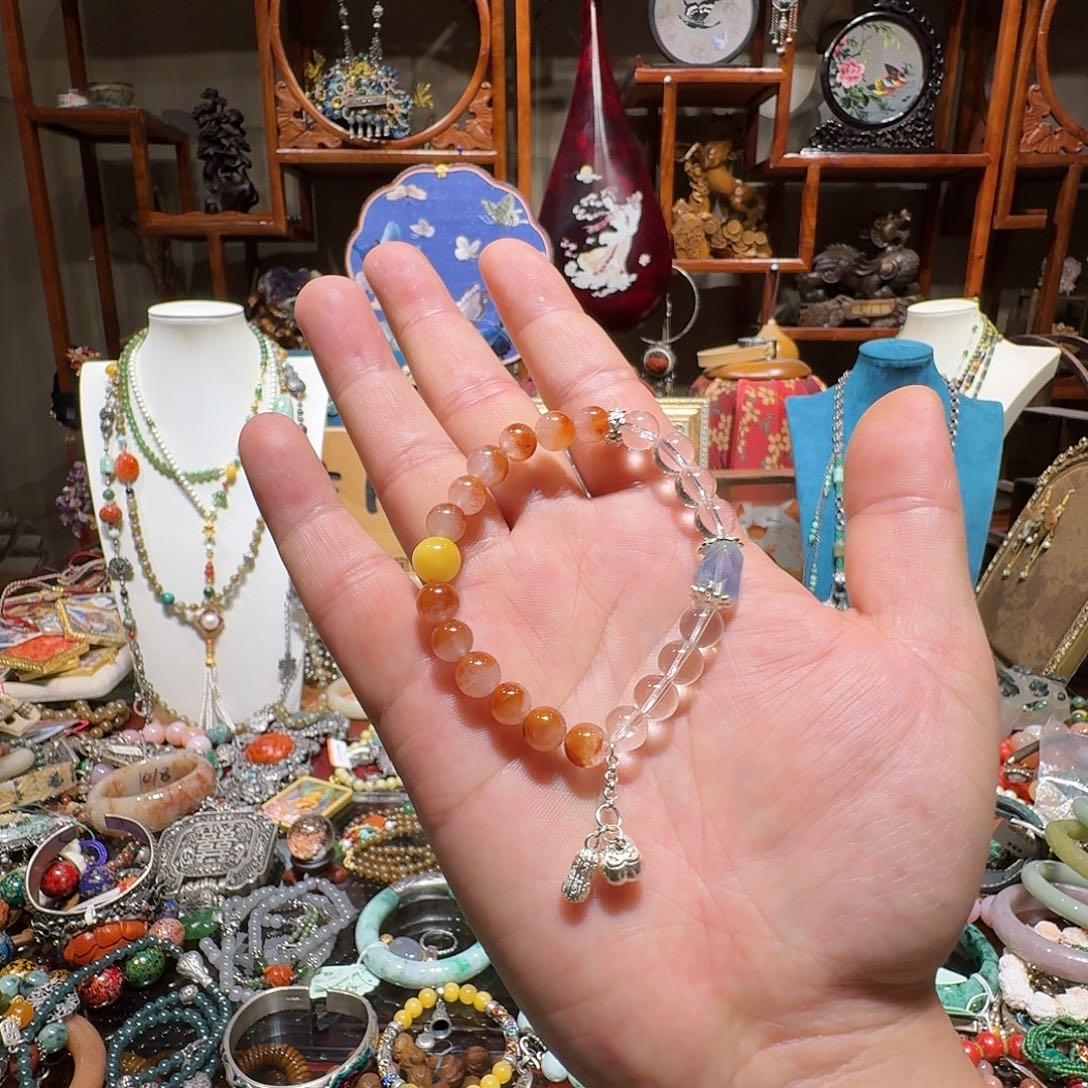 水晶手链未镶嵌主播设计款天然兔毛聚宝盆手链