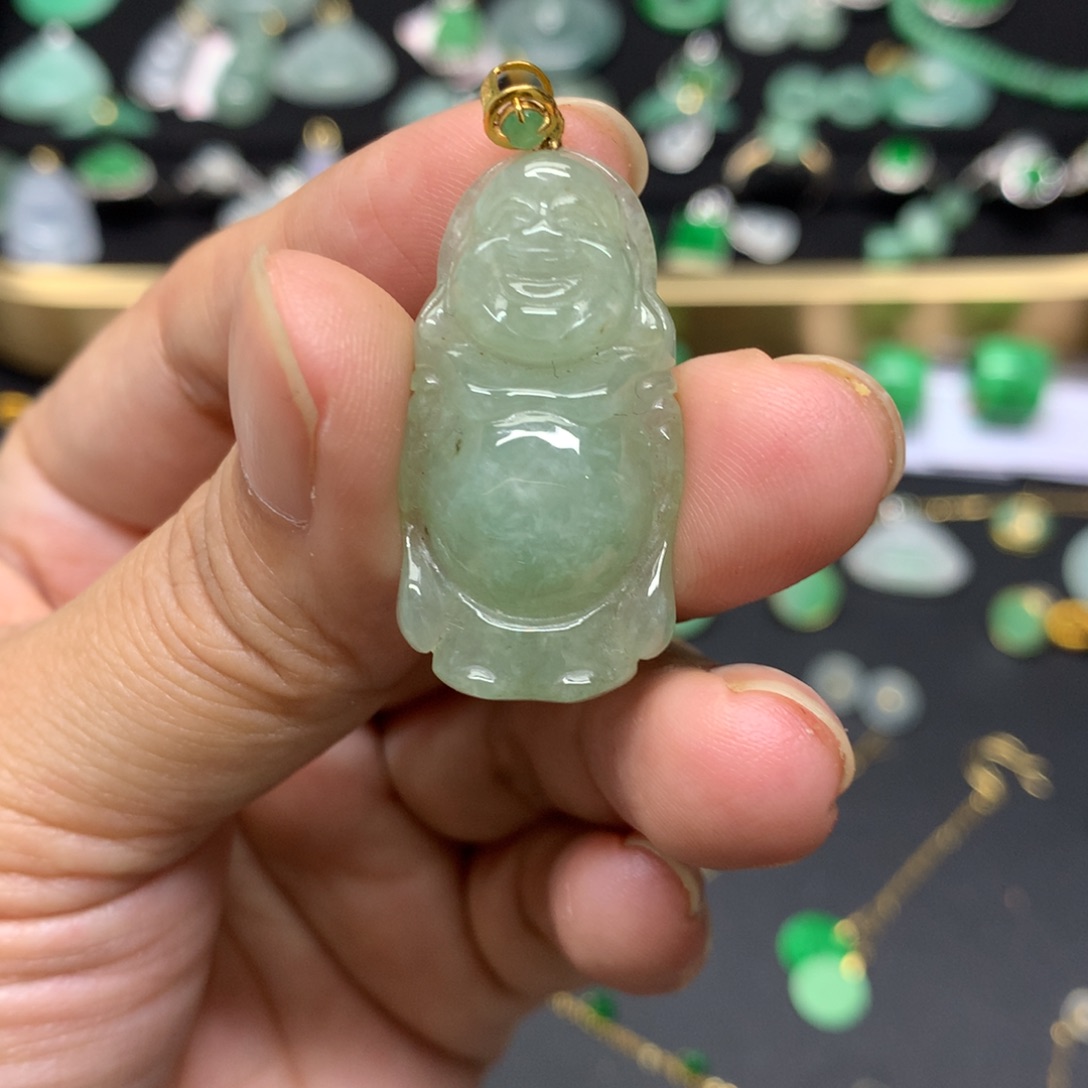 吊坠(不含链)18K金镶嵌翡翠有纹裂