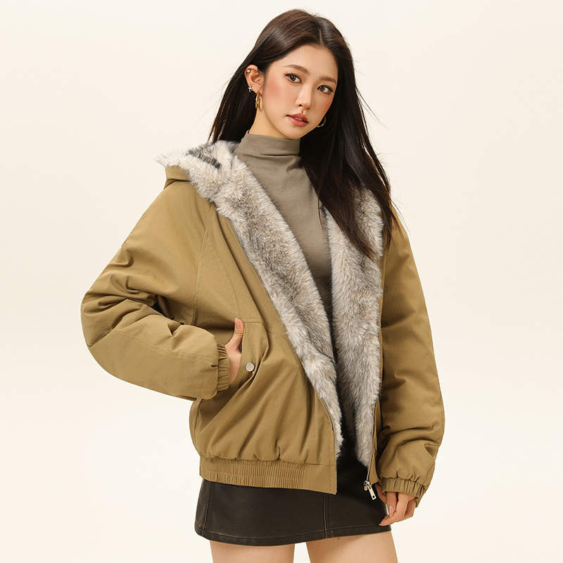 冬季新款座山雕棉服连帽保暖时尚休闲美式慵懒情侣款毛绒棉服潮流