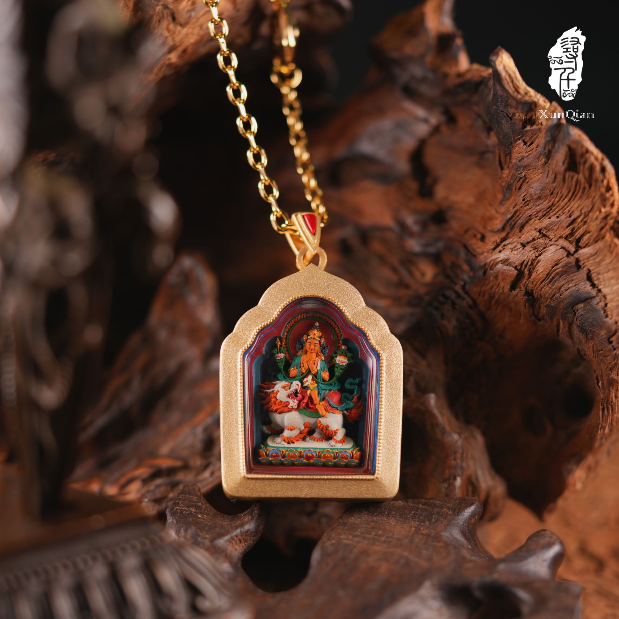 【原创造像】【文殊语狮子】龛形立体唐卡纯手工彩绘擦擦拉萨直发