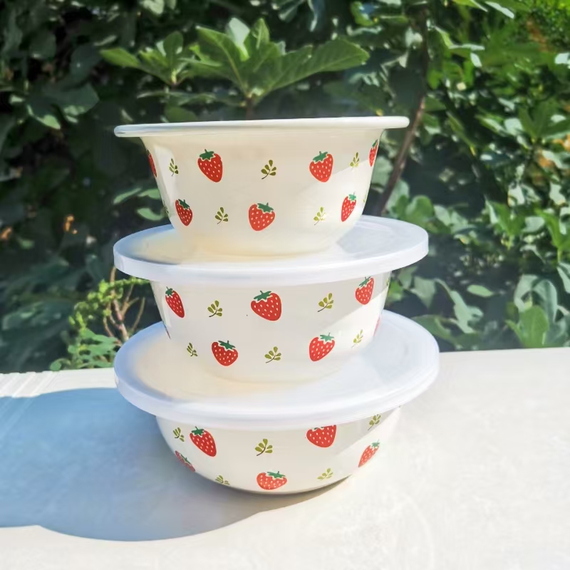 搪瓷加厚盆带盖  家用饭盆汤盆面盆 沙拉碗 打蛋碗蒸蛋羹 可加热