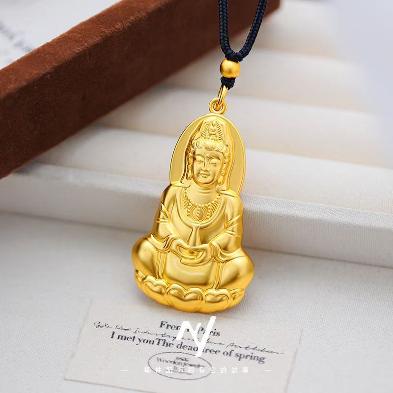 铜合金吊坠 精工立体观音吊坠批发简约男士挂坠实心金色双面经典