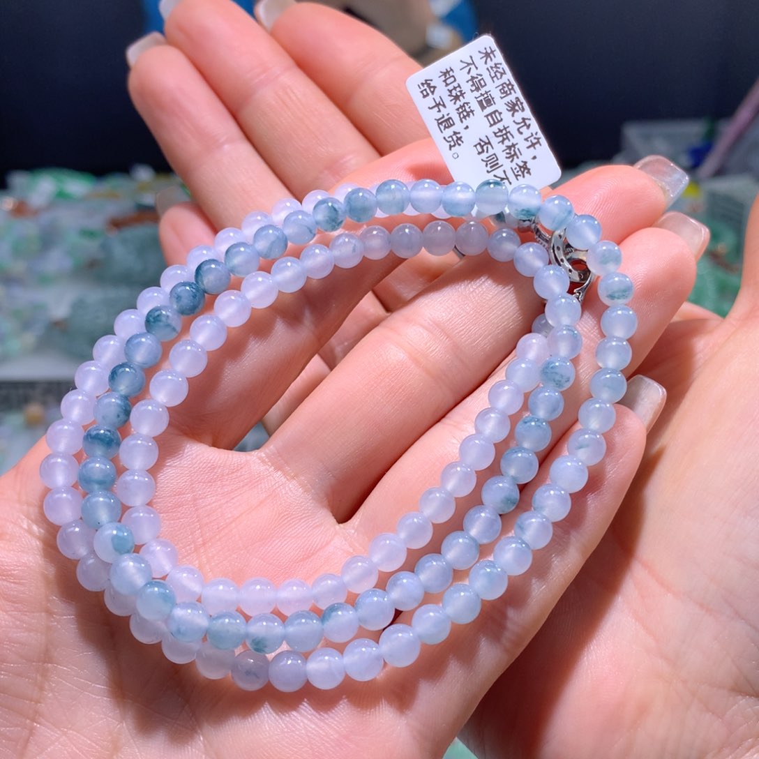 翡翠手链未镶嵌冰种天空蓝飘花项链卡5.3mm