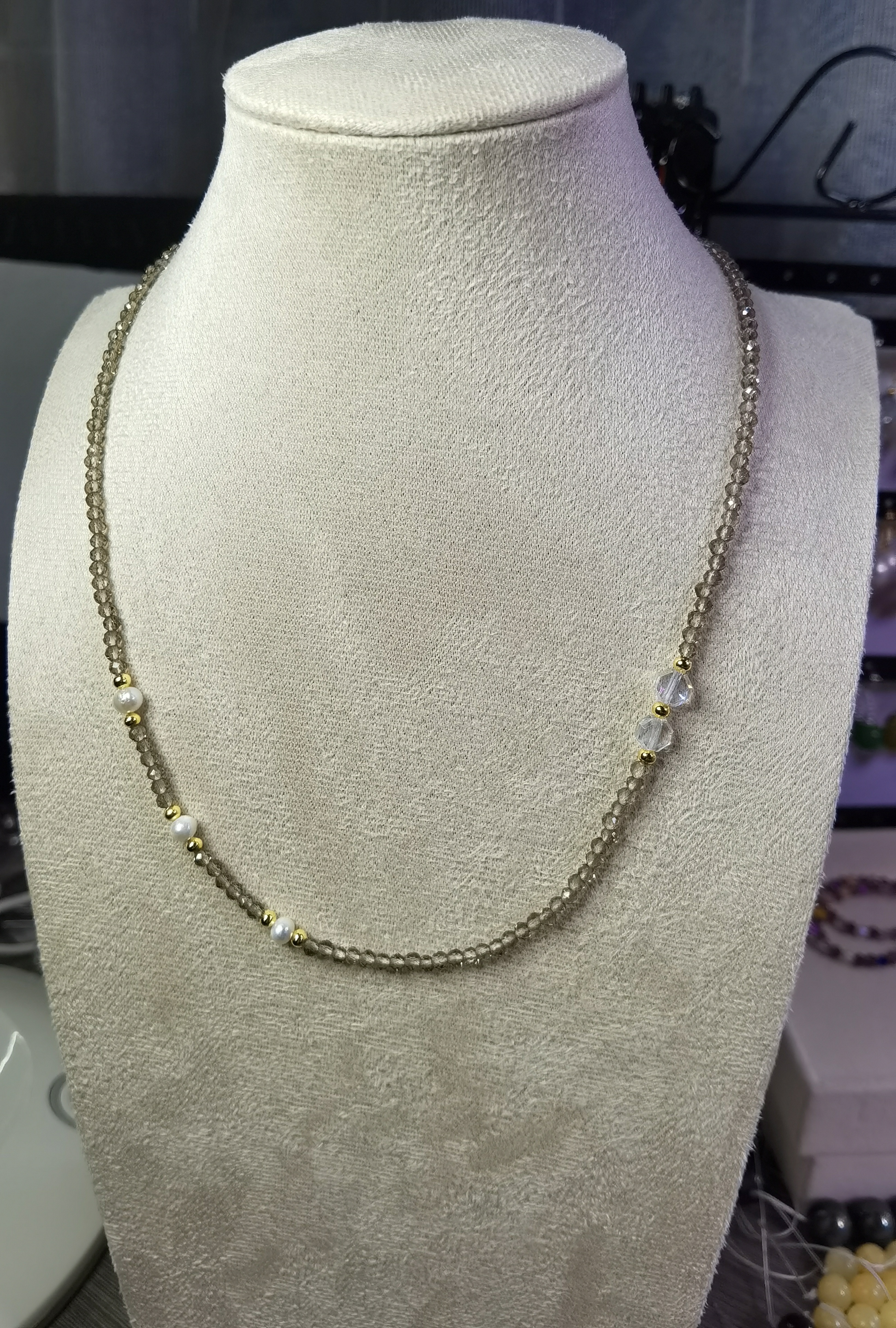 非金属仿水晶项链 时尚百搭水晶锆石珍珠项链