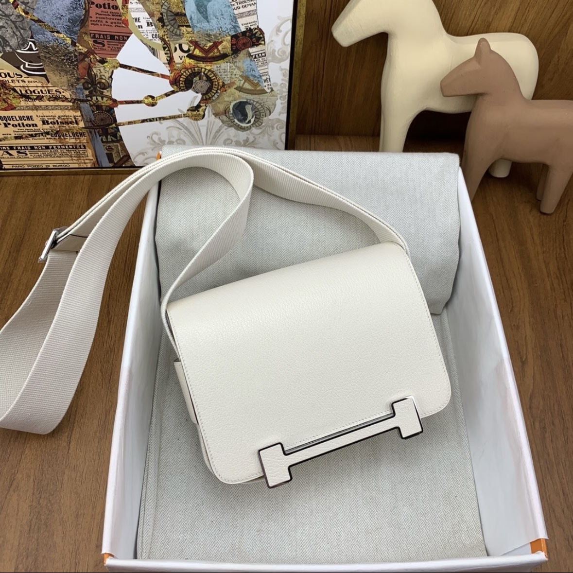 99新 Hermes/爱马仕 白色木屐单肩斜挎包