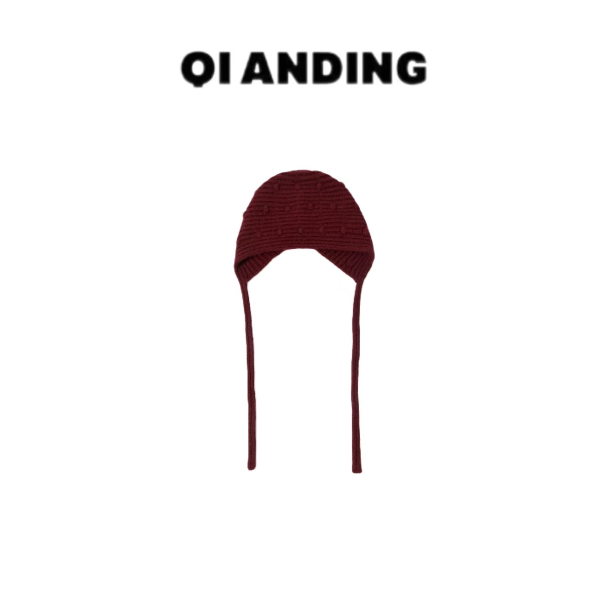 【QIANDING】【小红豆羊毛护耳帽】超细美利奴绵羊毛手工勾花帽子F286