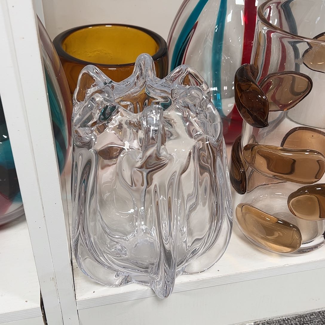 琉璃高30透明白菜琉璃花器