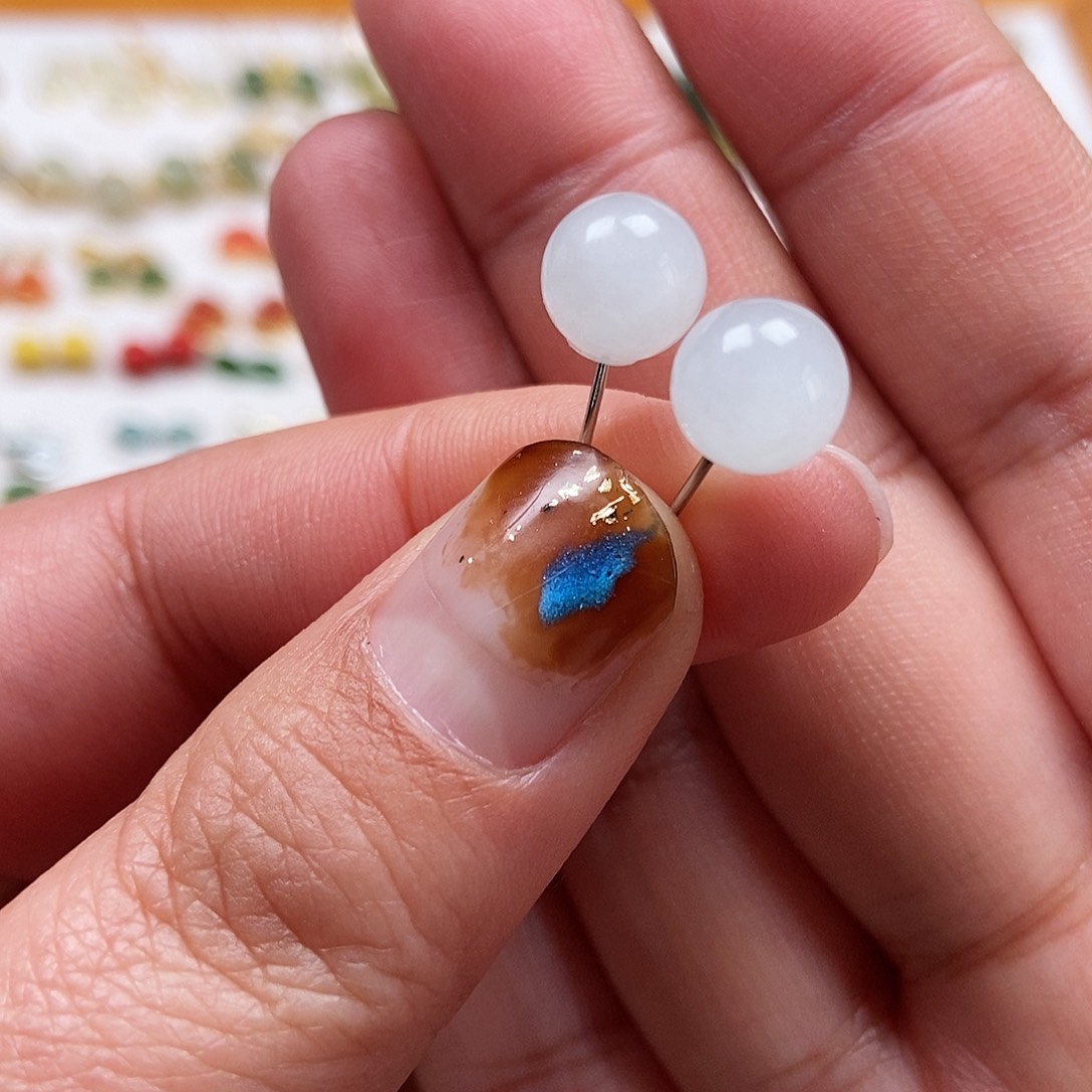 和田玉耳饰银S925镶嵌