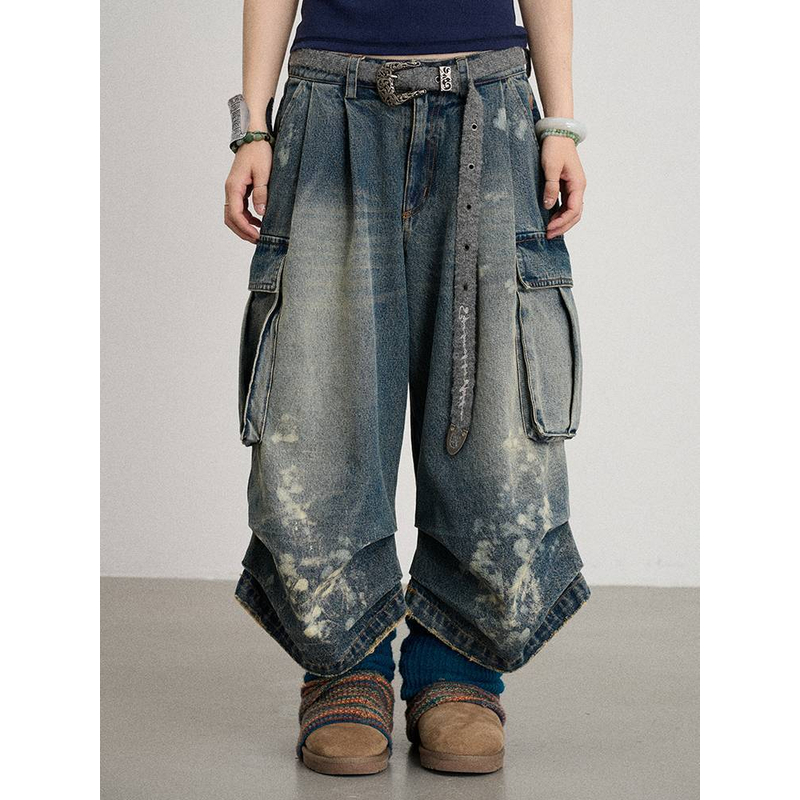 Achihara【雀斑海豹】裤子2024年新款薄款夏季擦白水洗工装牛仔裤