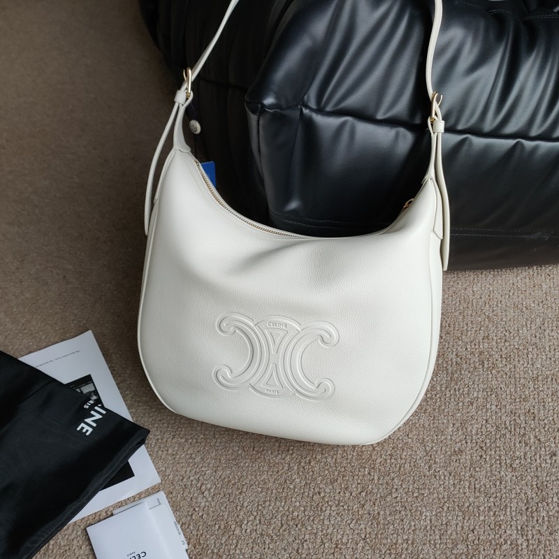 95新 Celine/思琳 白色牛皮金扣heloise中号Hobo腋下单肩包54063