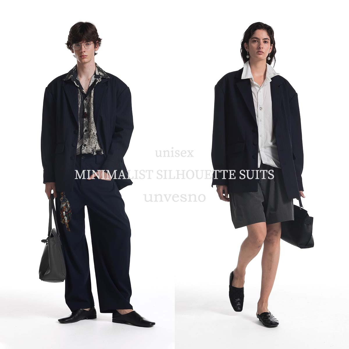 Unvesno(UN)【老钱Row风】极简主义廓形垫肩流光风休闲西装外套