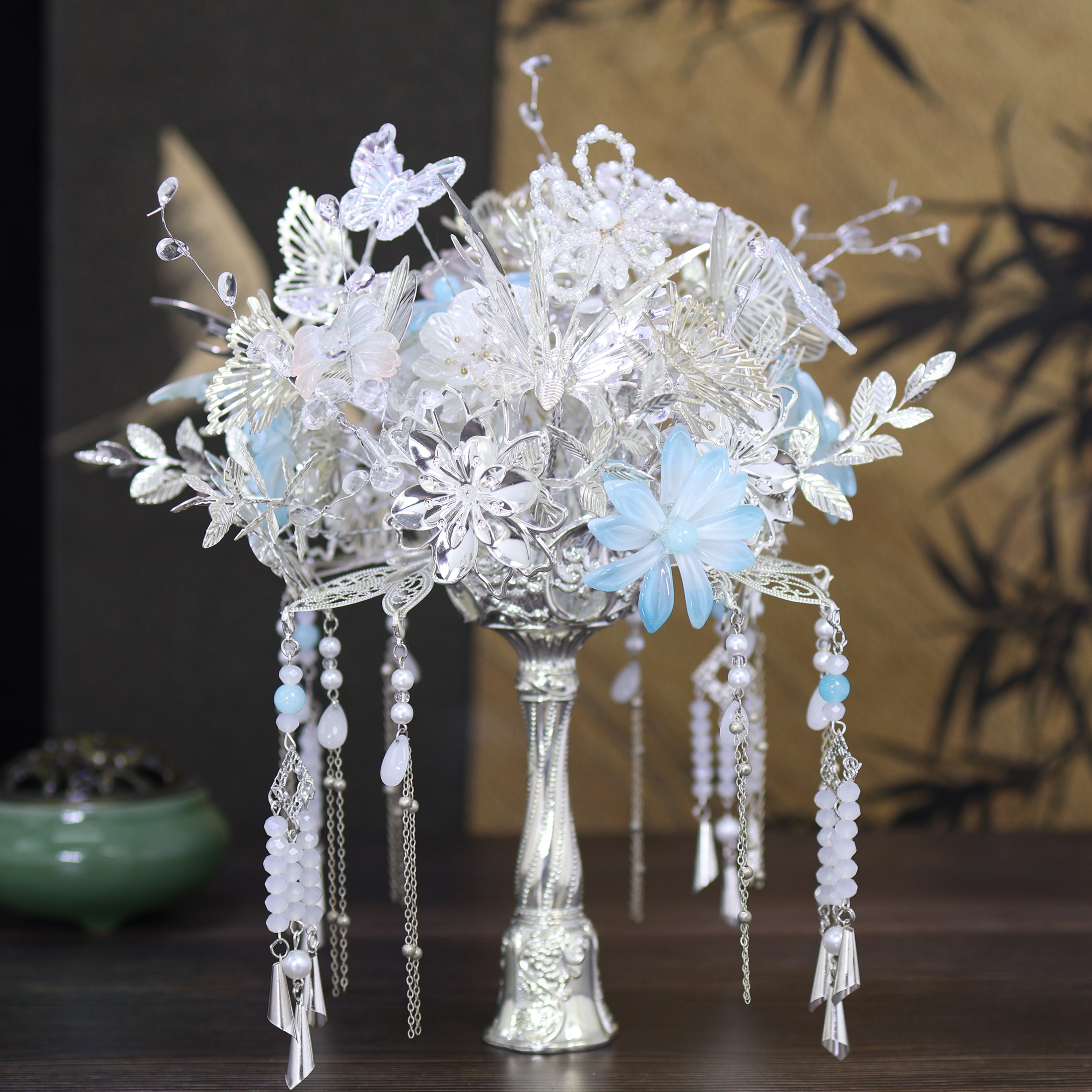 合金树脂婚庆饰品 新娘手捧花高级银色结婚礼物材料DIY手工送闺蜜