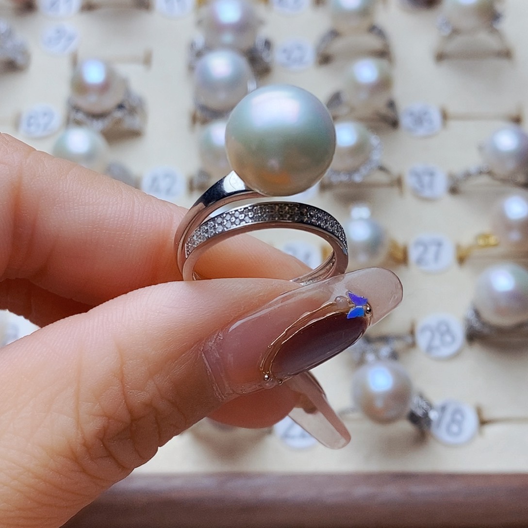 淡水珍珠戒指银S925镶嵌优**鹿