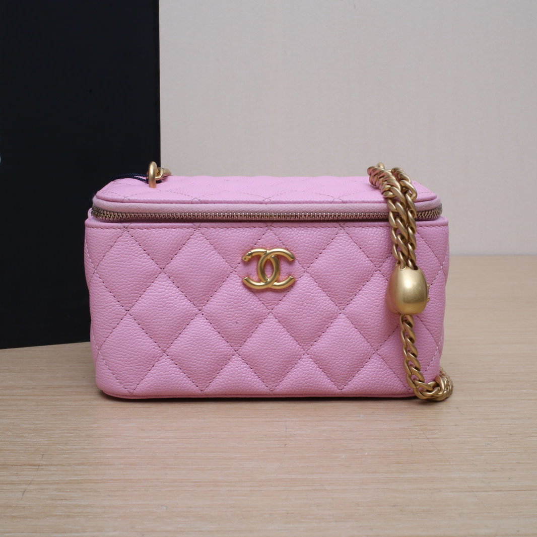 99新 Chanel/香奈儿 【双双活动】23P盒子化妆包粉色镭射标 爱心