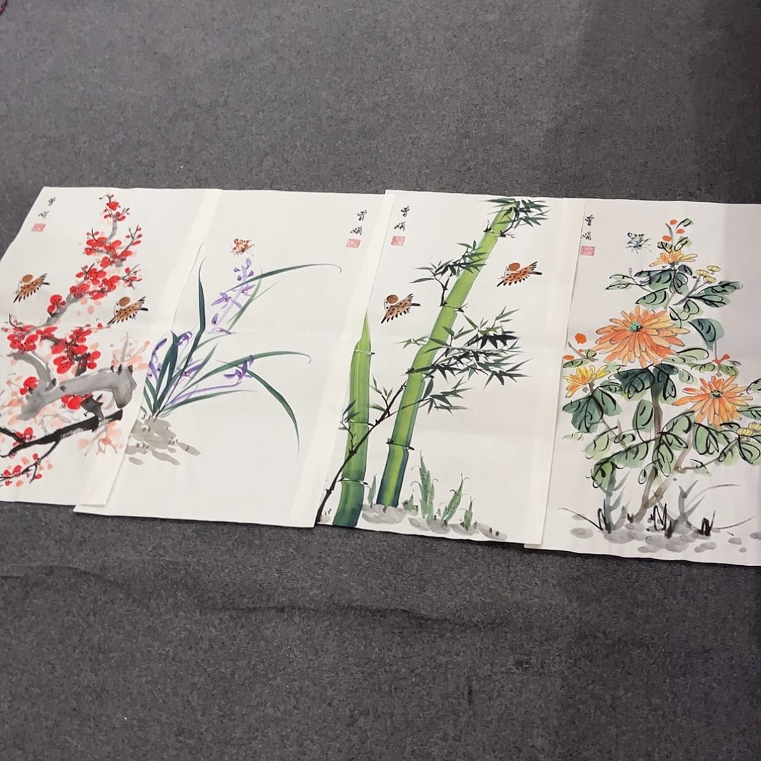 国画ZH精品国画作品4条屏