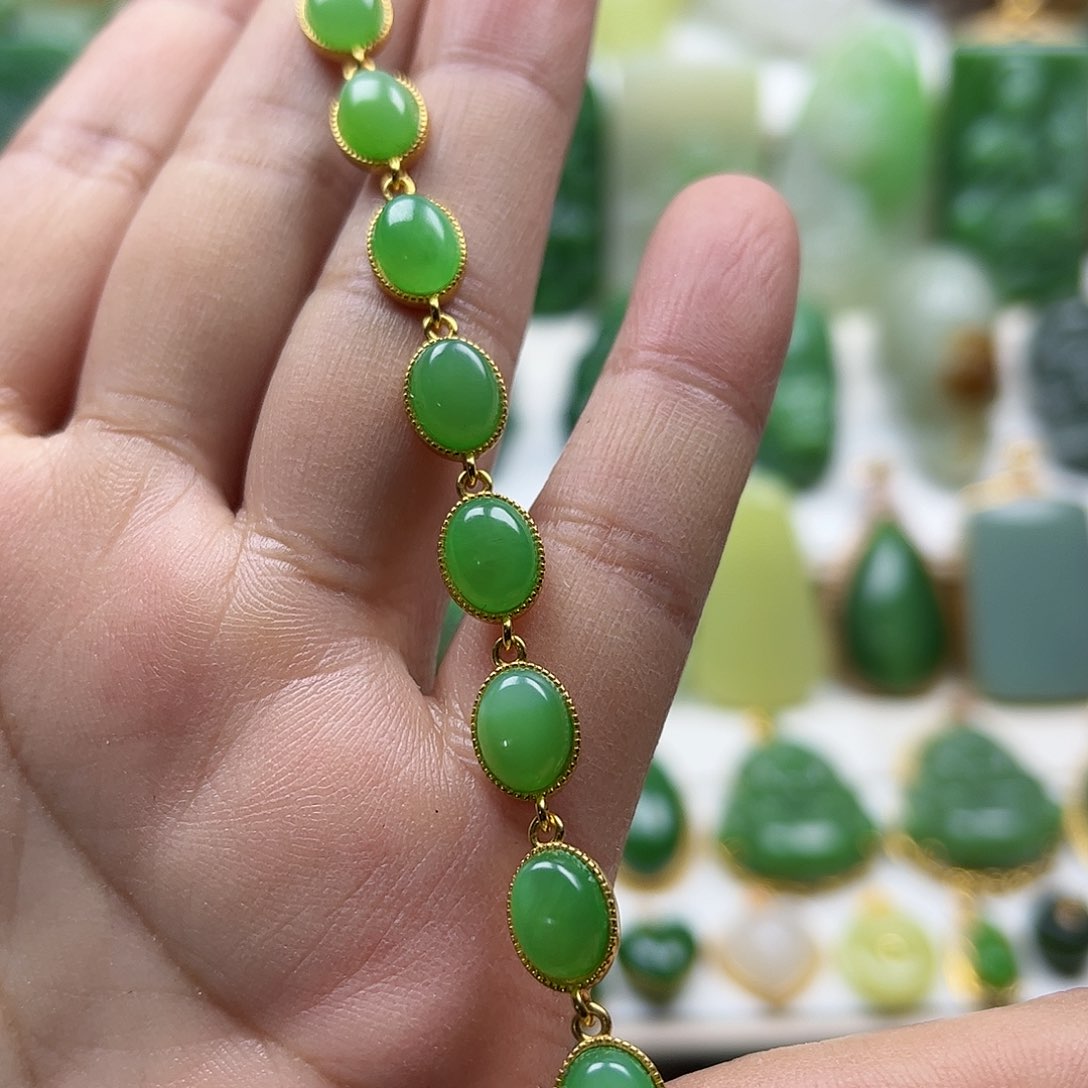 和田玉（碧玉）手链银S925镶嵌