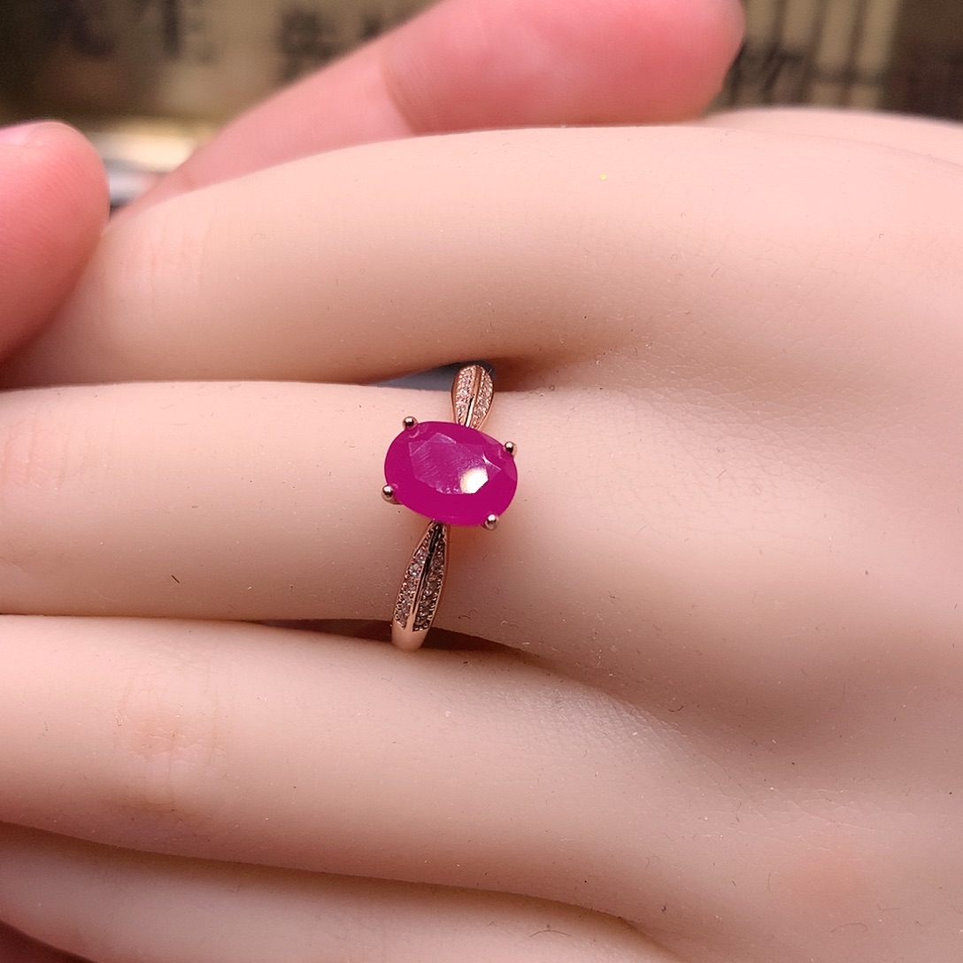 红宝石戒指银S925镶嵌