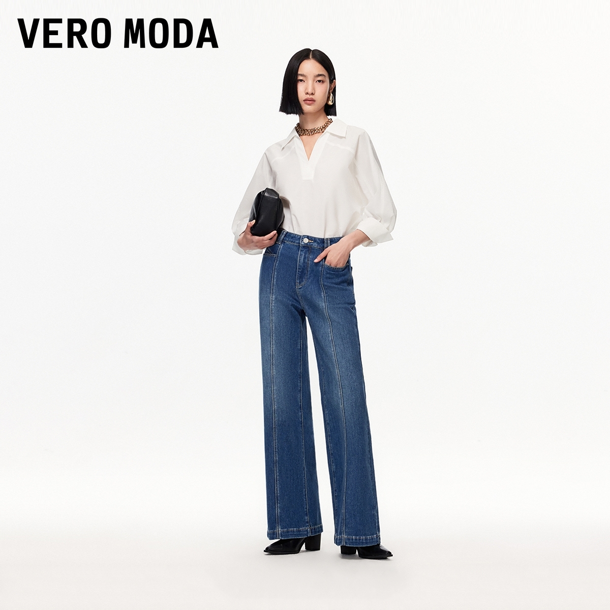 Vero Moda牛仔裤【早八牛仔】高腰显瘦直筒裤百搭流光风洋气高级