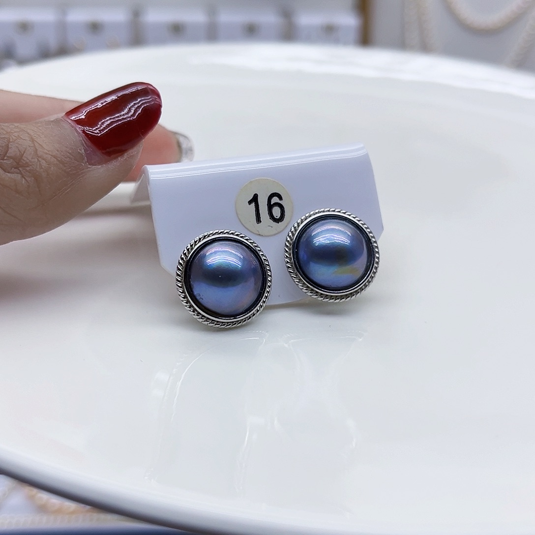 拼合珍珠（马贝珠）耳饰银S925镶嵌