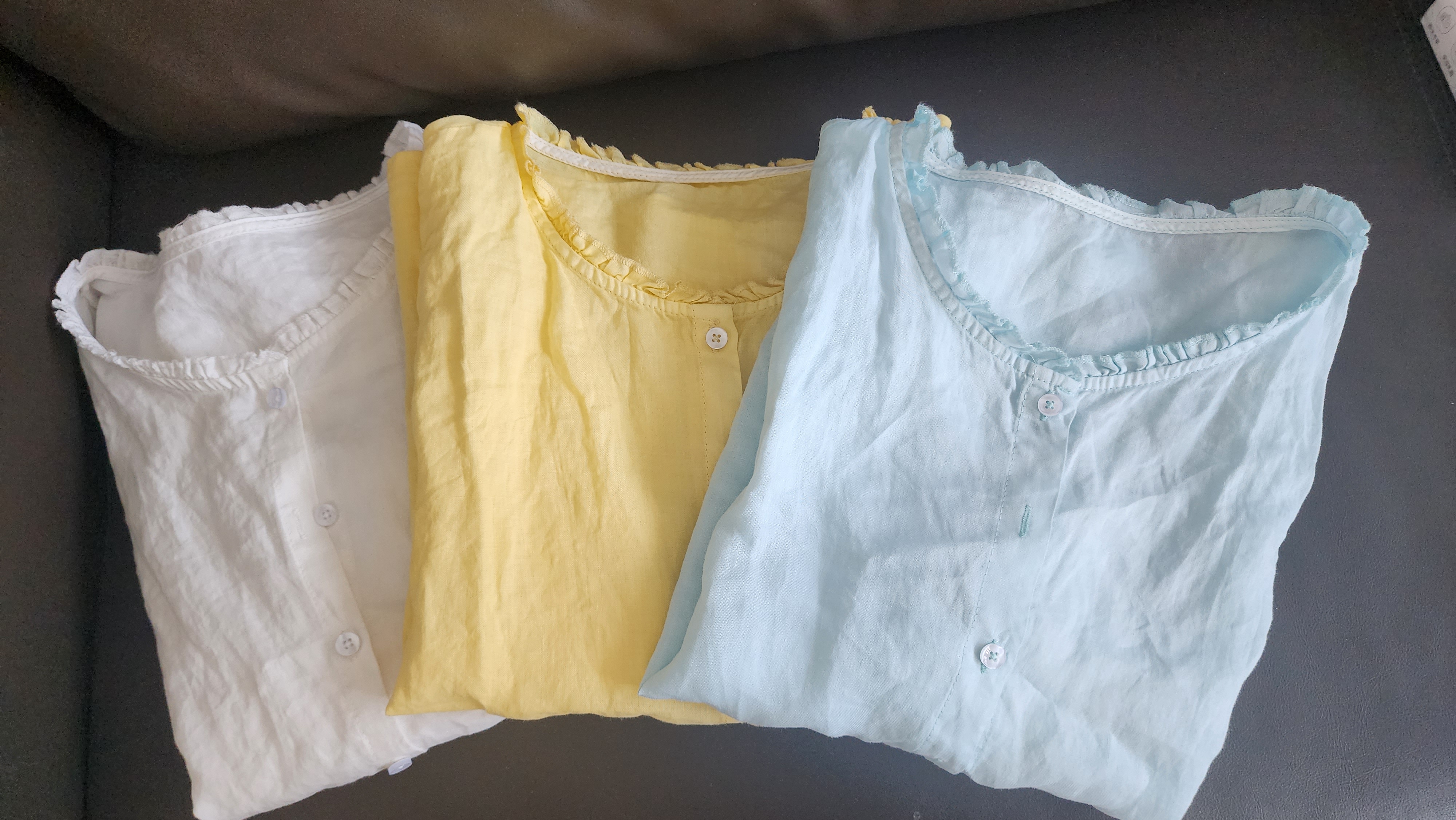 小木耳领无袖开衫砂洗亚麻刺绣圆点白色飞袖上衣WH 008