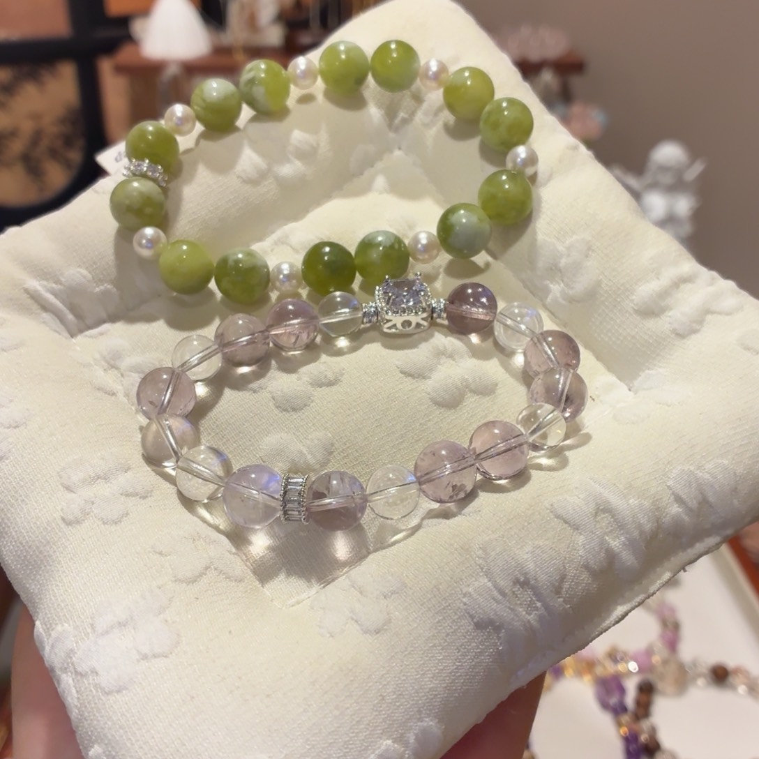 清***婉手链未镶嵌水晶青提奶盖，紫水