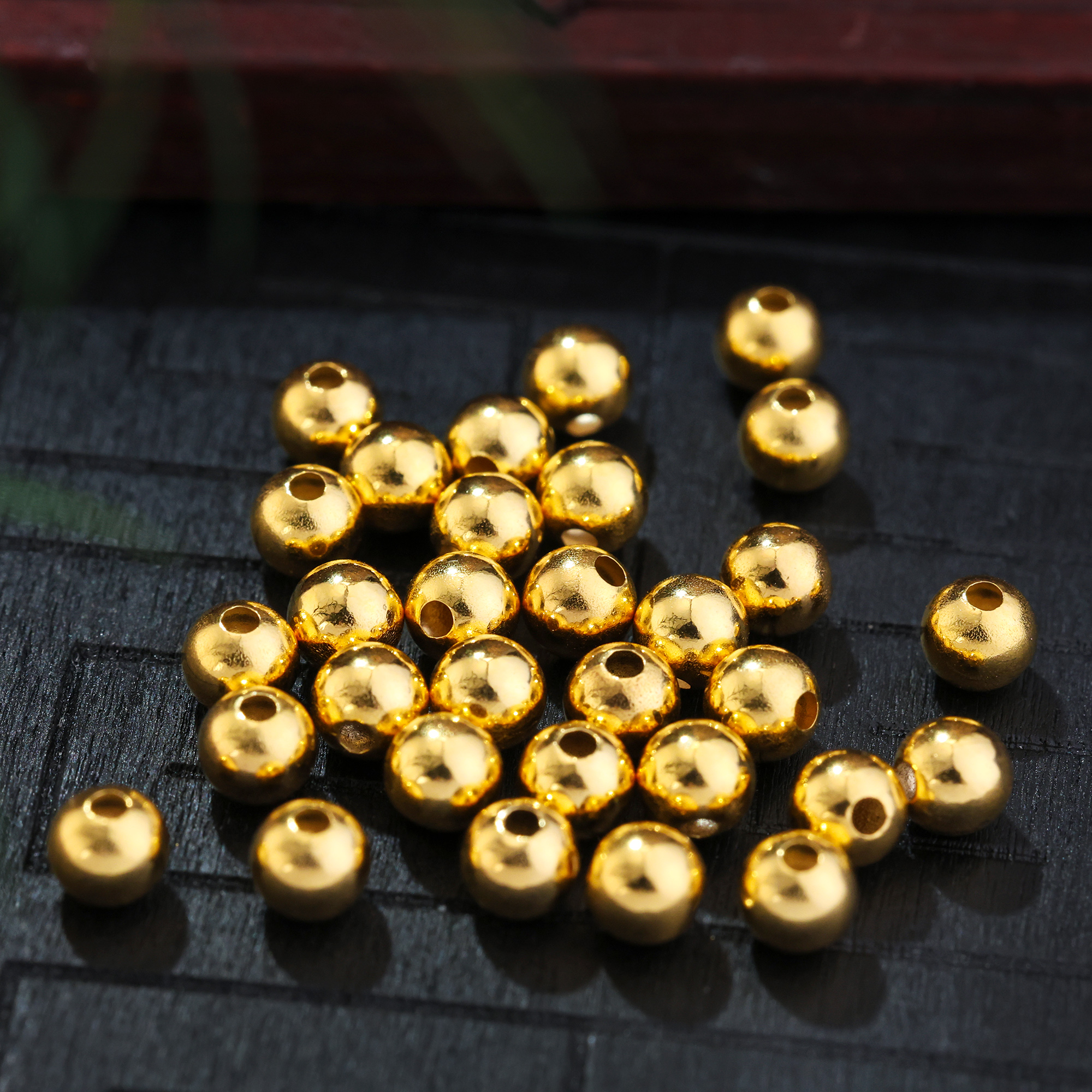 【金豆宠粉！】4颗4mm团购||18K金4mm小光珠圆珠转运珠金豆散珠E