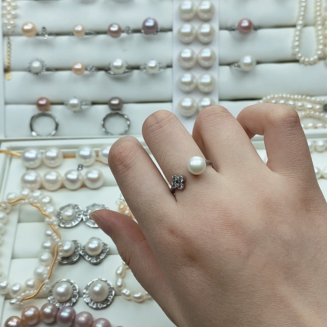 青***)淡水珍珠银S925镶嵌戒指