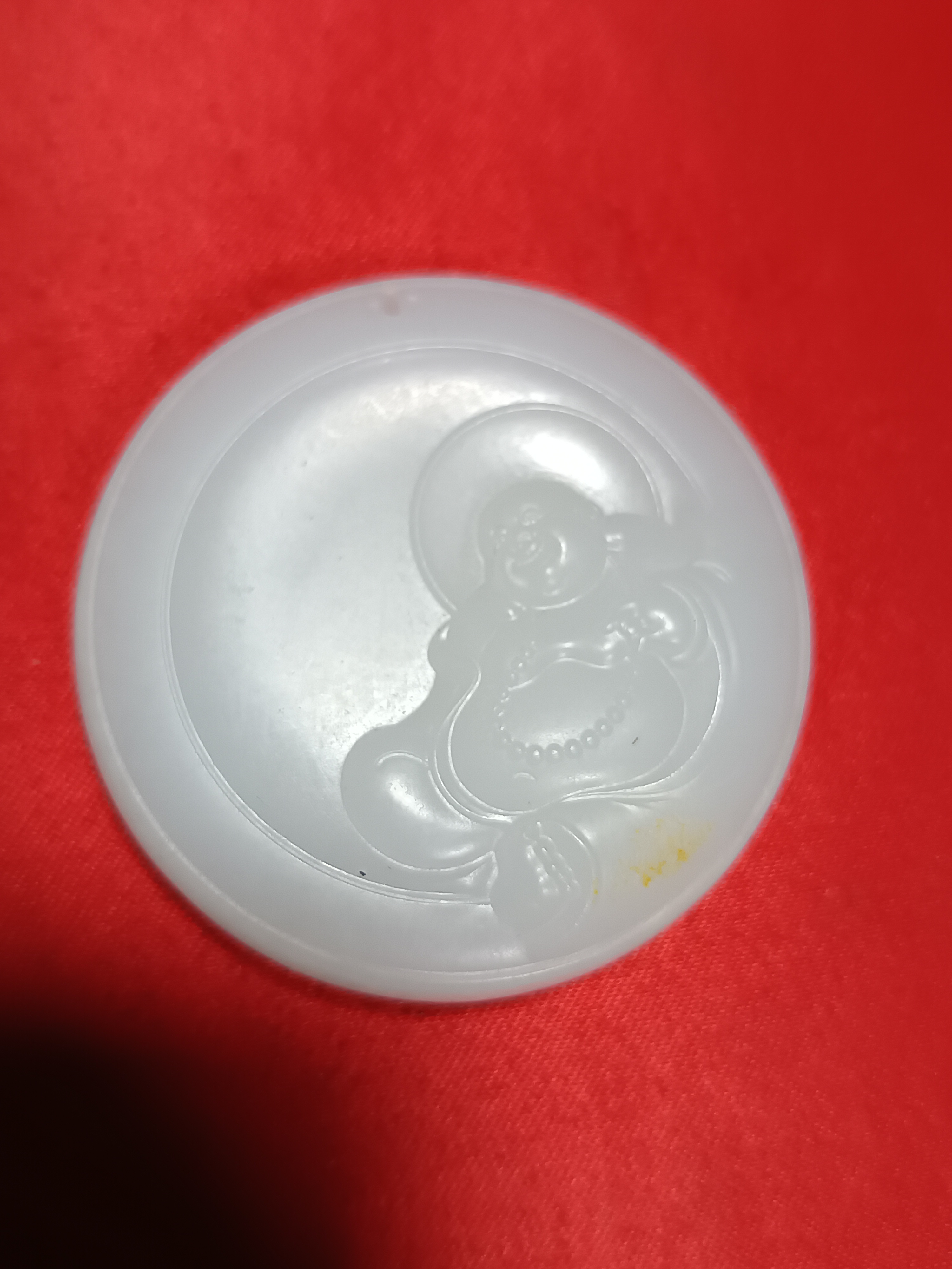 和田玉 弥勒佛圆形吊坠