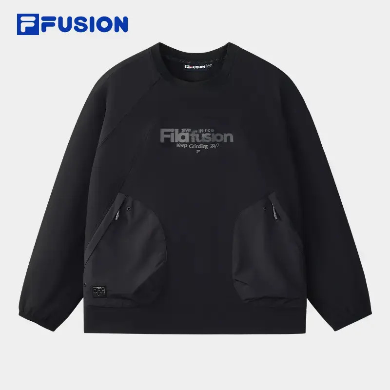 FILA FUSION斐乐男新款圆领宽松长袖纯色户外时尚卫衣T11M543202F