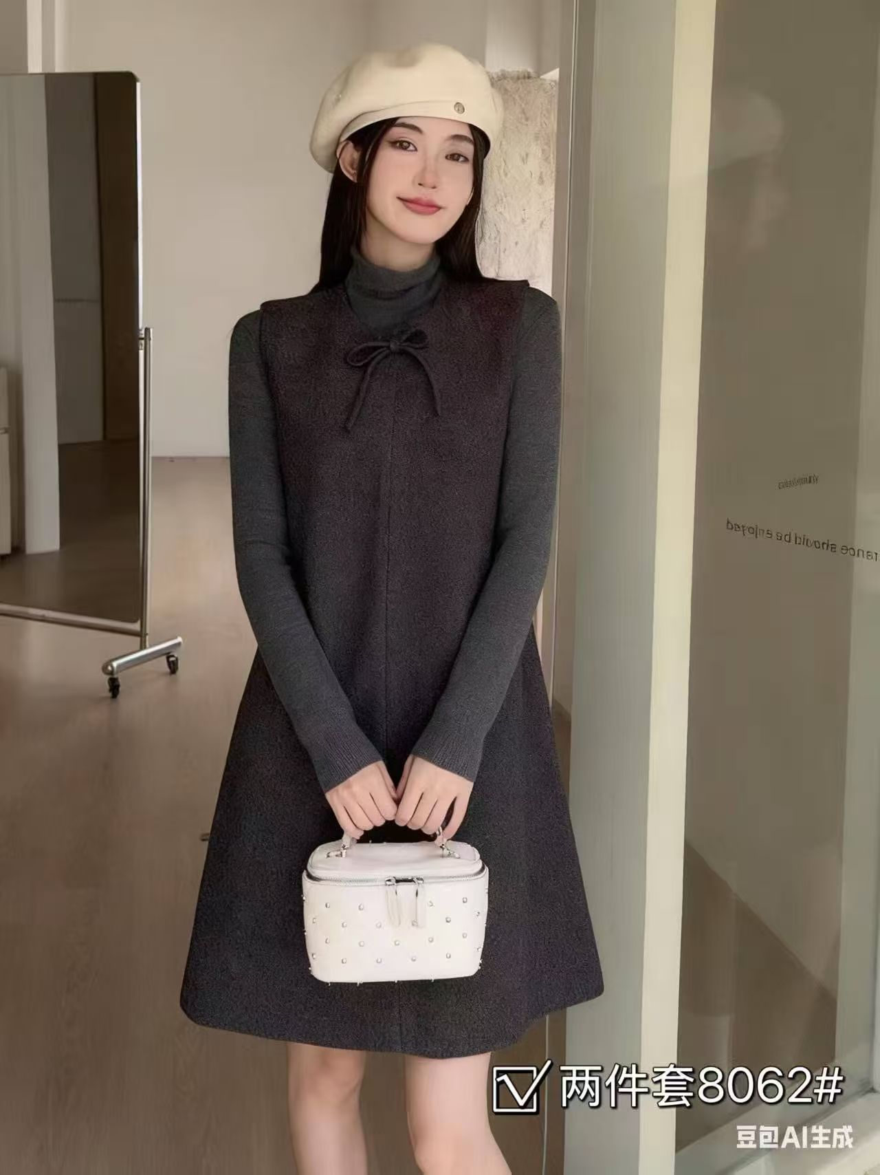 （胖萌家）胖mm灰色小香风背心连衣裙女秋季2025新款精致穿搭两件套