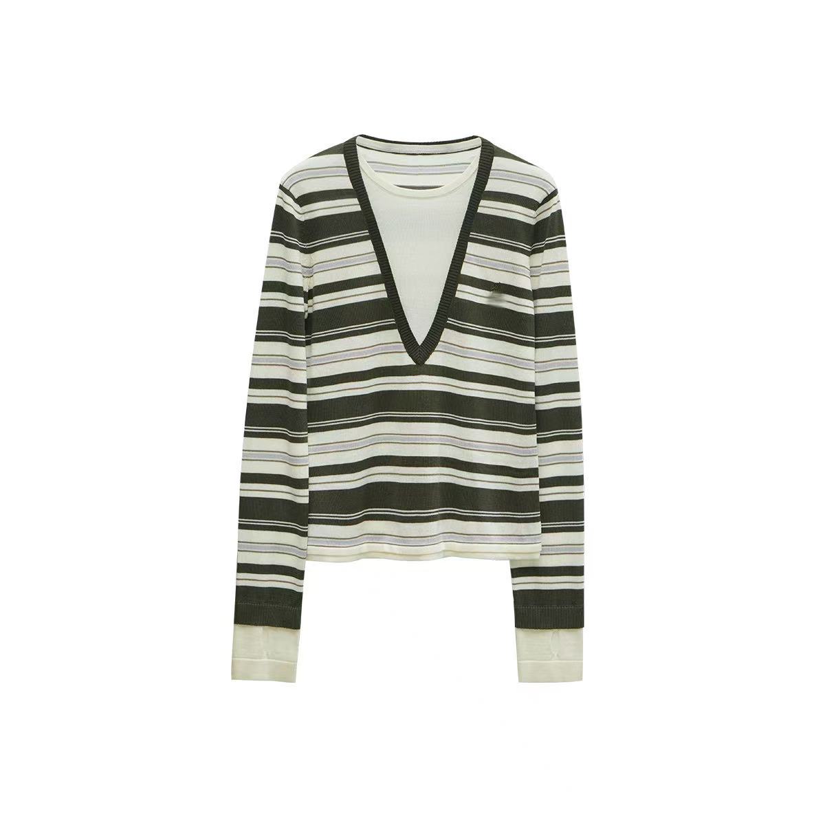 条纹修身型薄款常规条纹绵衫时尚宽松百搭秋冬OP-143