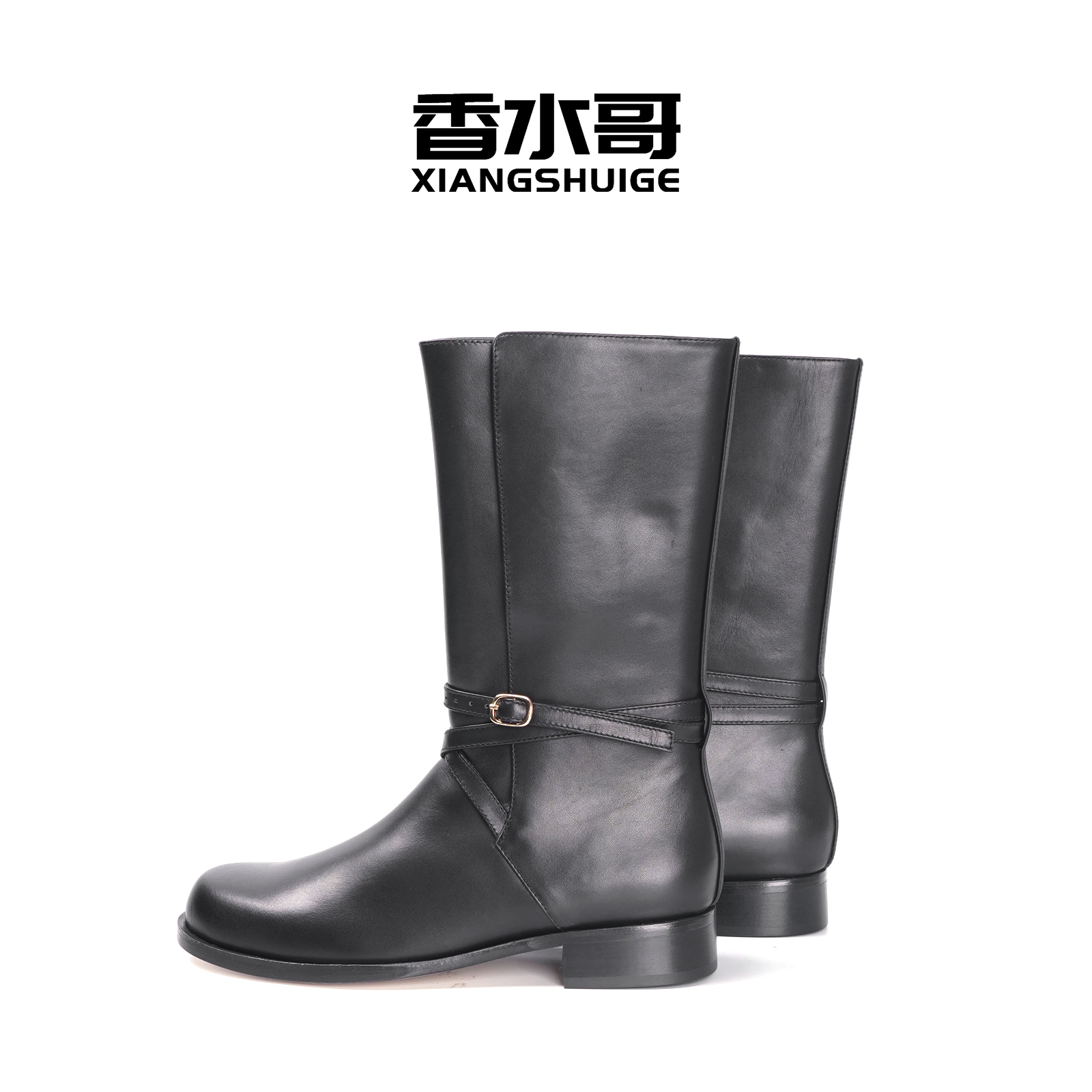 2025新款秋冬女士切尔西短靴百搭休闲真皮系带中筒靴