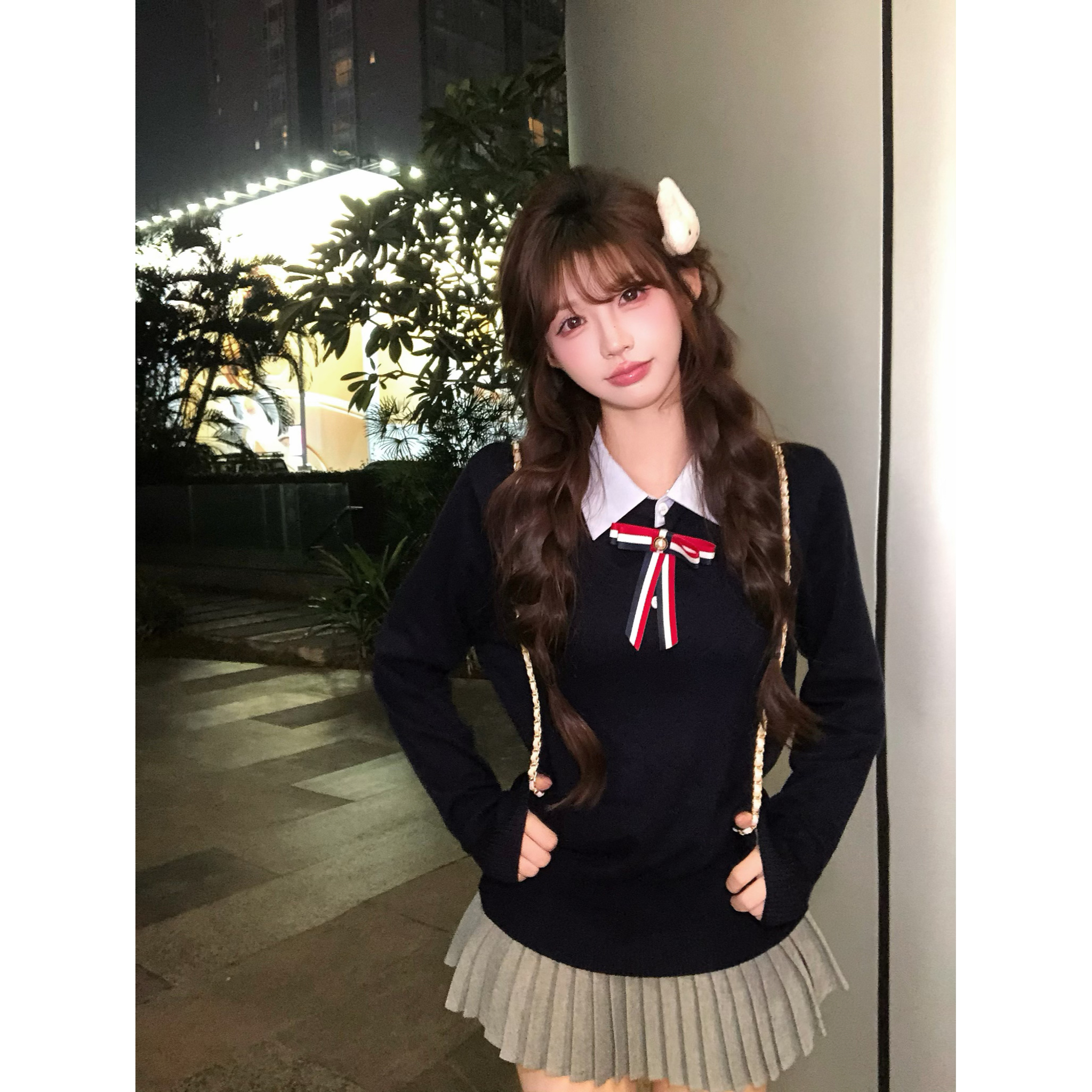 瑞茜·威瑟斯 英区留学生 秋冬甜美学院风修身长袖毛衣半裙R66291H