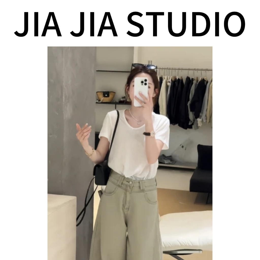 【嘉嘉推荐】#2629 韩系宽松 慵懒风U领 百搭显瘦短袖T恤