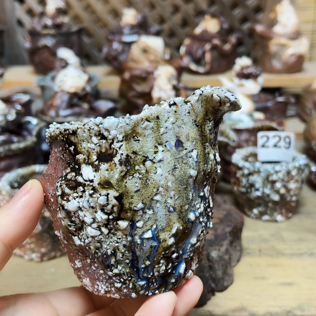 杯柴烧手捏石头公道杯